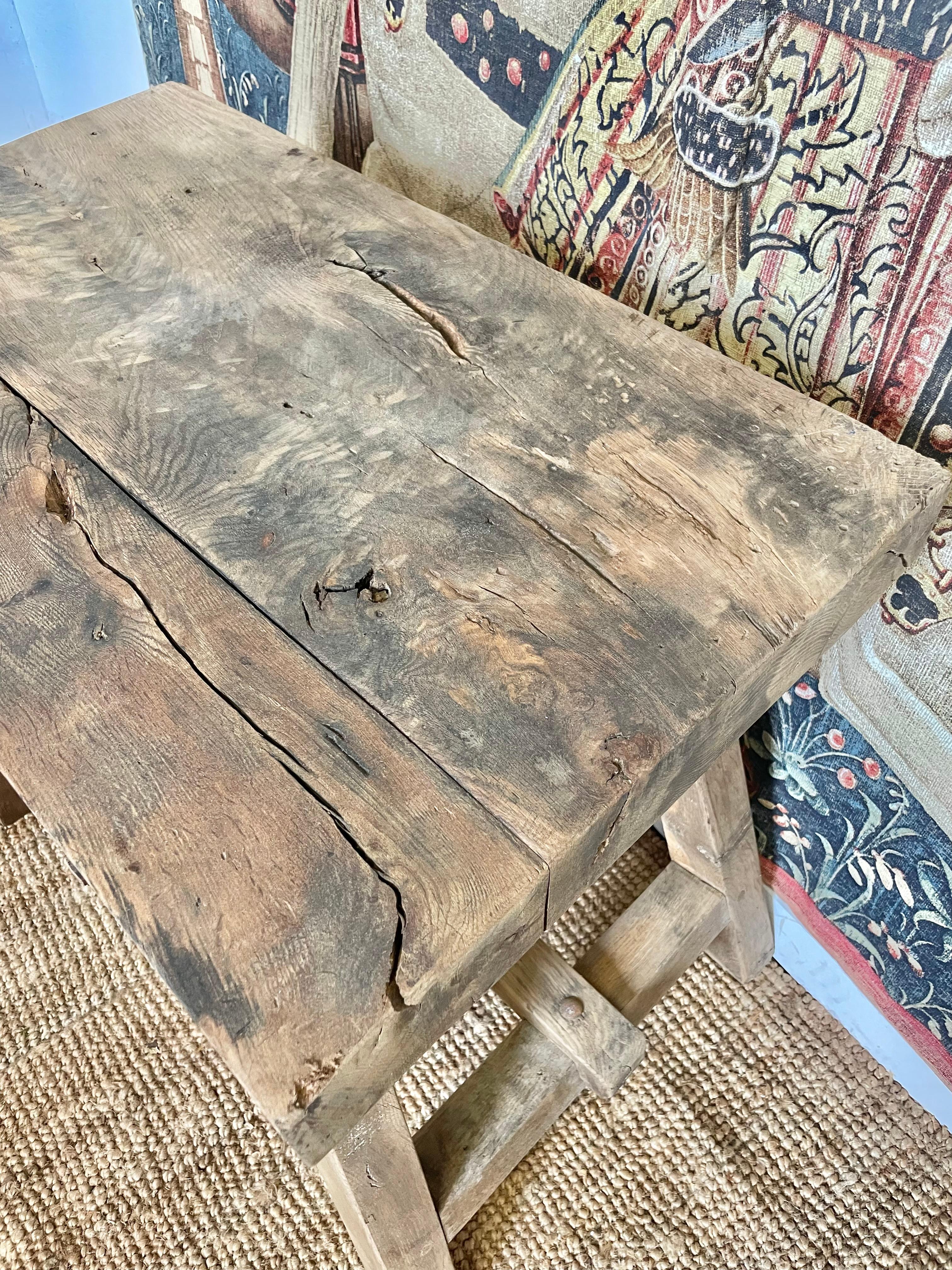 Early 20th Century Rustic scrubbed oak console table For Sale