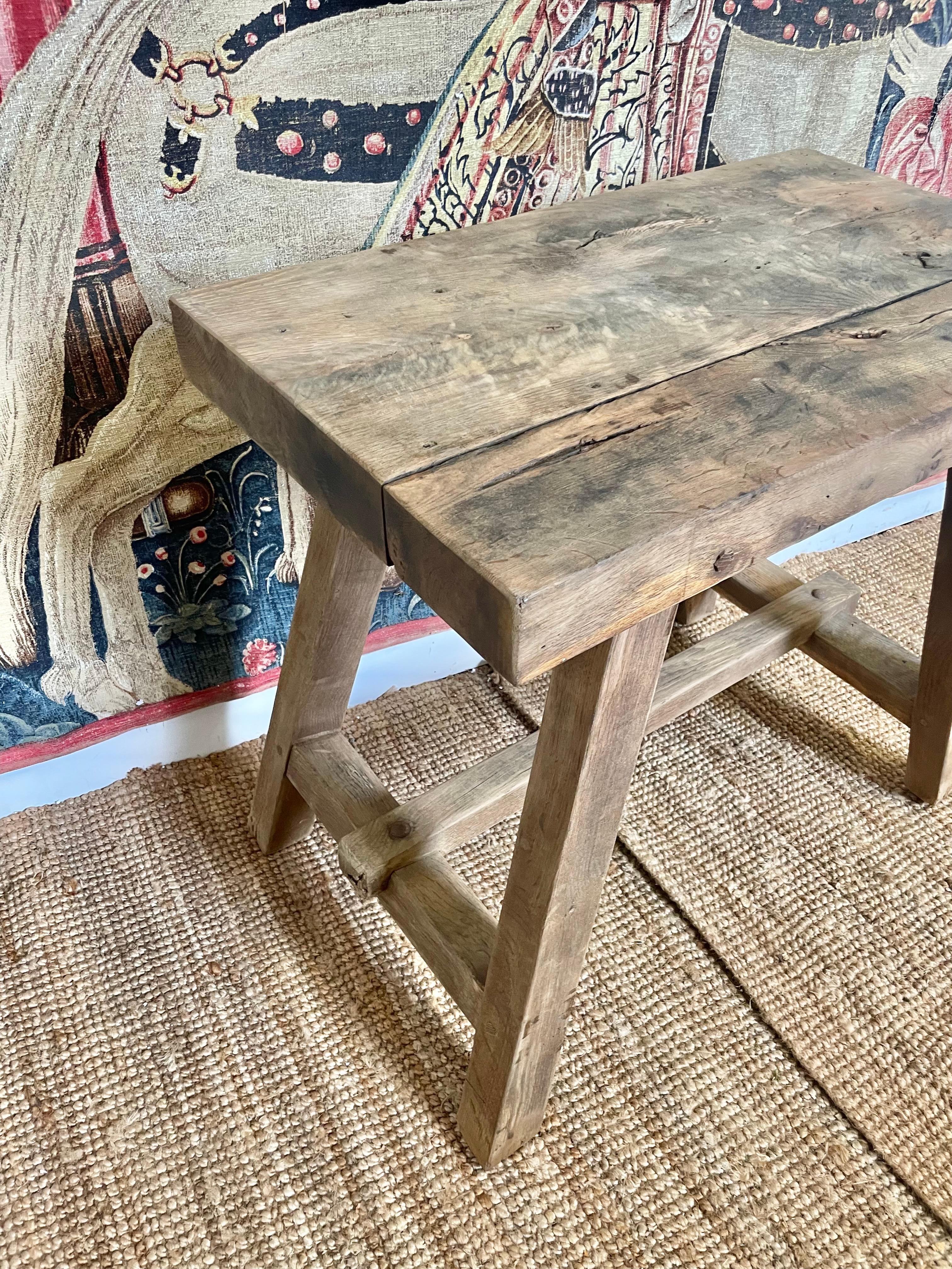 Rustic scrubbed oak console table For Sale 1