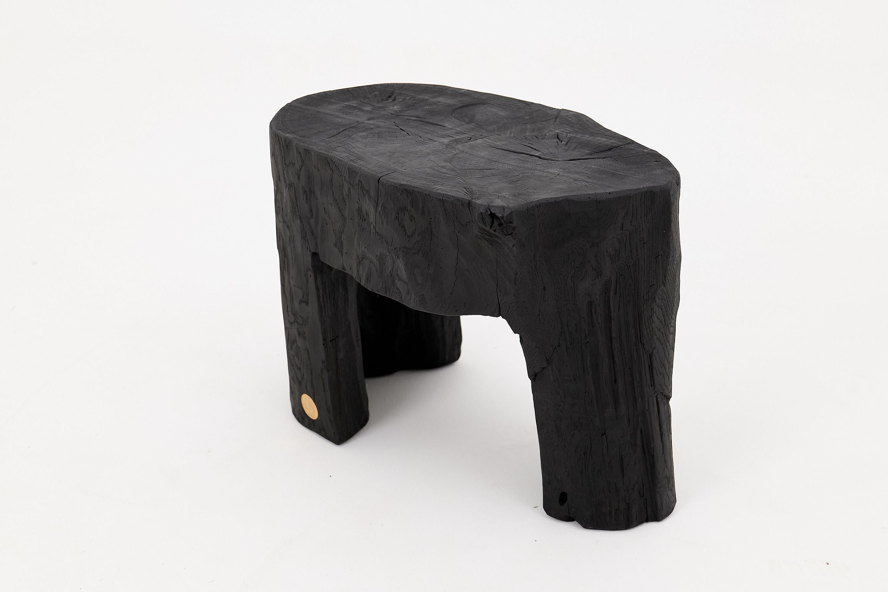 Rustic Sculptural Side Table, Burnt Black Wood, Carved, Unique, Logniture In New Condition For Sale In Stara Gradiška, HR