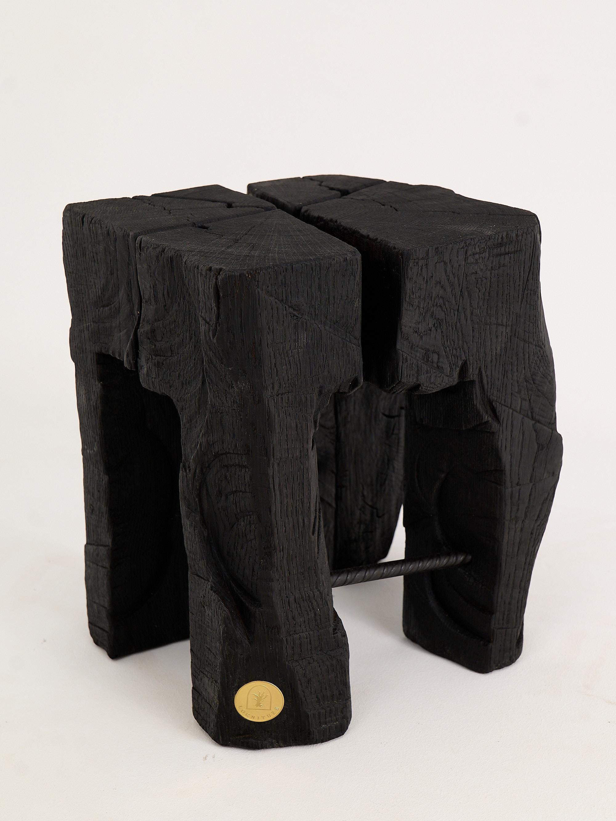 Table/tabouret d'appoint sculpté à la tronçonneuse. Sculpté dans une seule pièce de bois de chêne brûlé et protégé par des huiles de la plus haute qualité, il est durable pour des générations. Un tel design unique fait à la main mettra en valeur