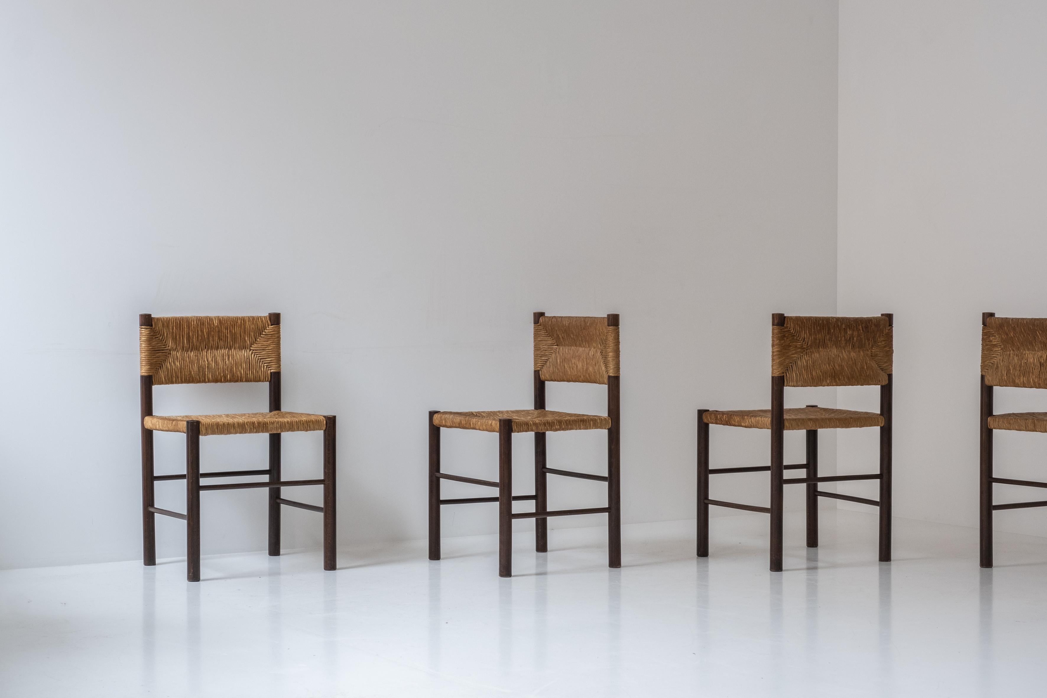 Mid-Century Modern Rustic Set Dining Chairs in the Manner of Charlotte Perriand, France 1960’s