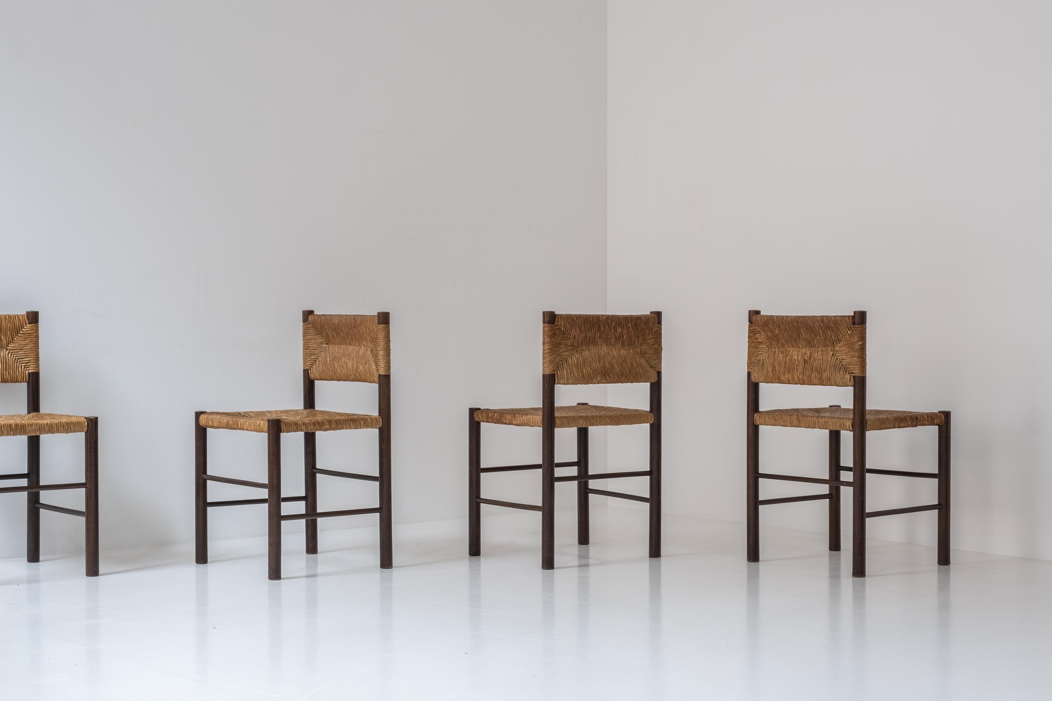 European Rustic Set Dining Chairs in the Manner of Charlotte Perriand, France 1960’s