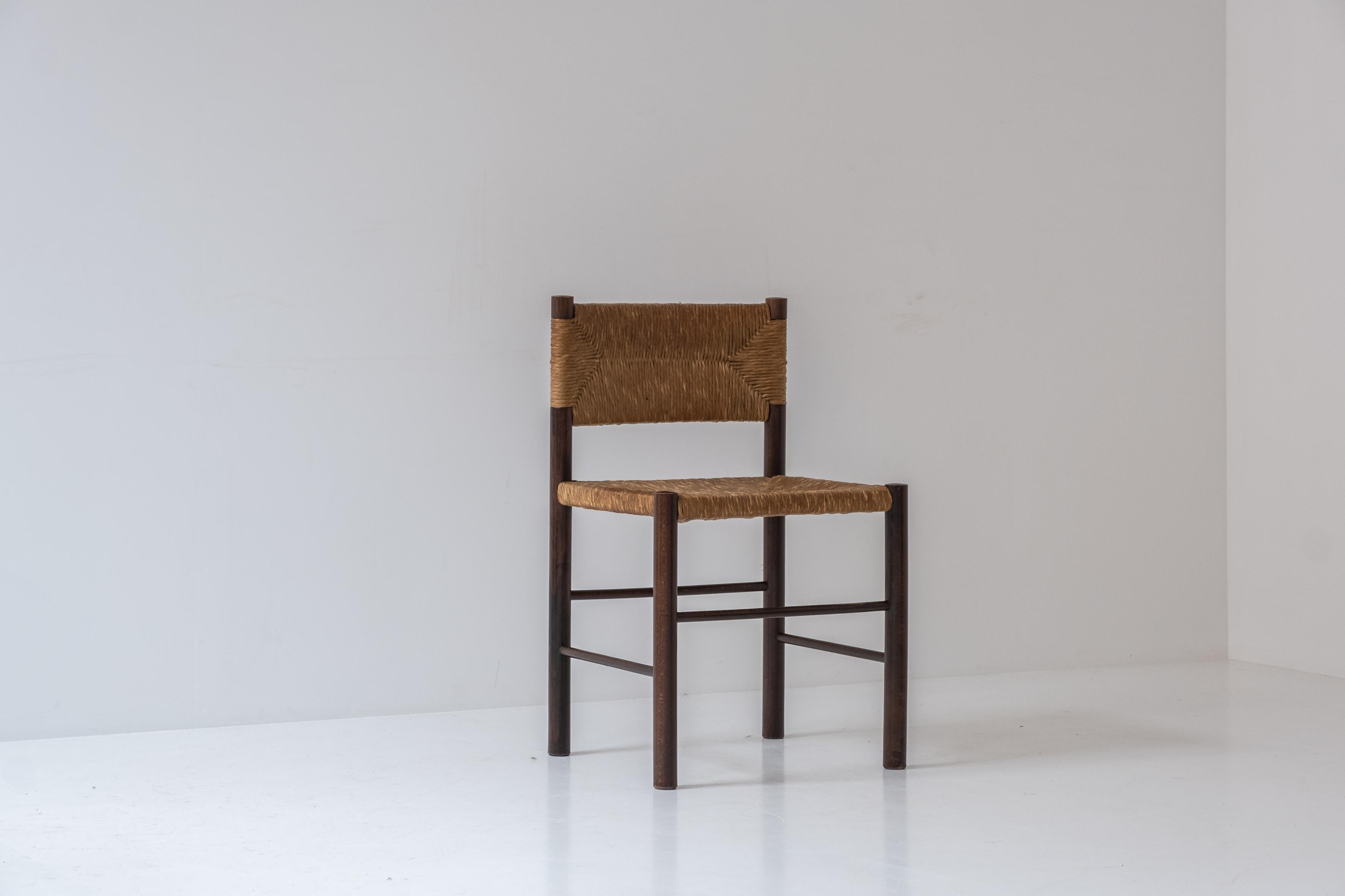 Straw Rustic Set Dining Chairs in the Manner of Charlotte Perriand, France 1960’s
