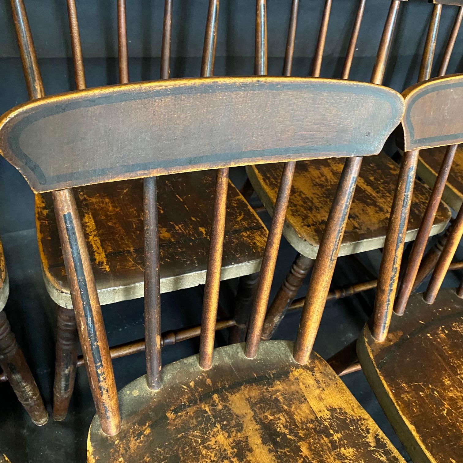 Rustic Set of 12 19th Century Grange Dining Chairs with Original Paint In Distressed Condition In Hopewell, NJ