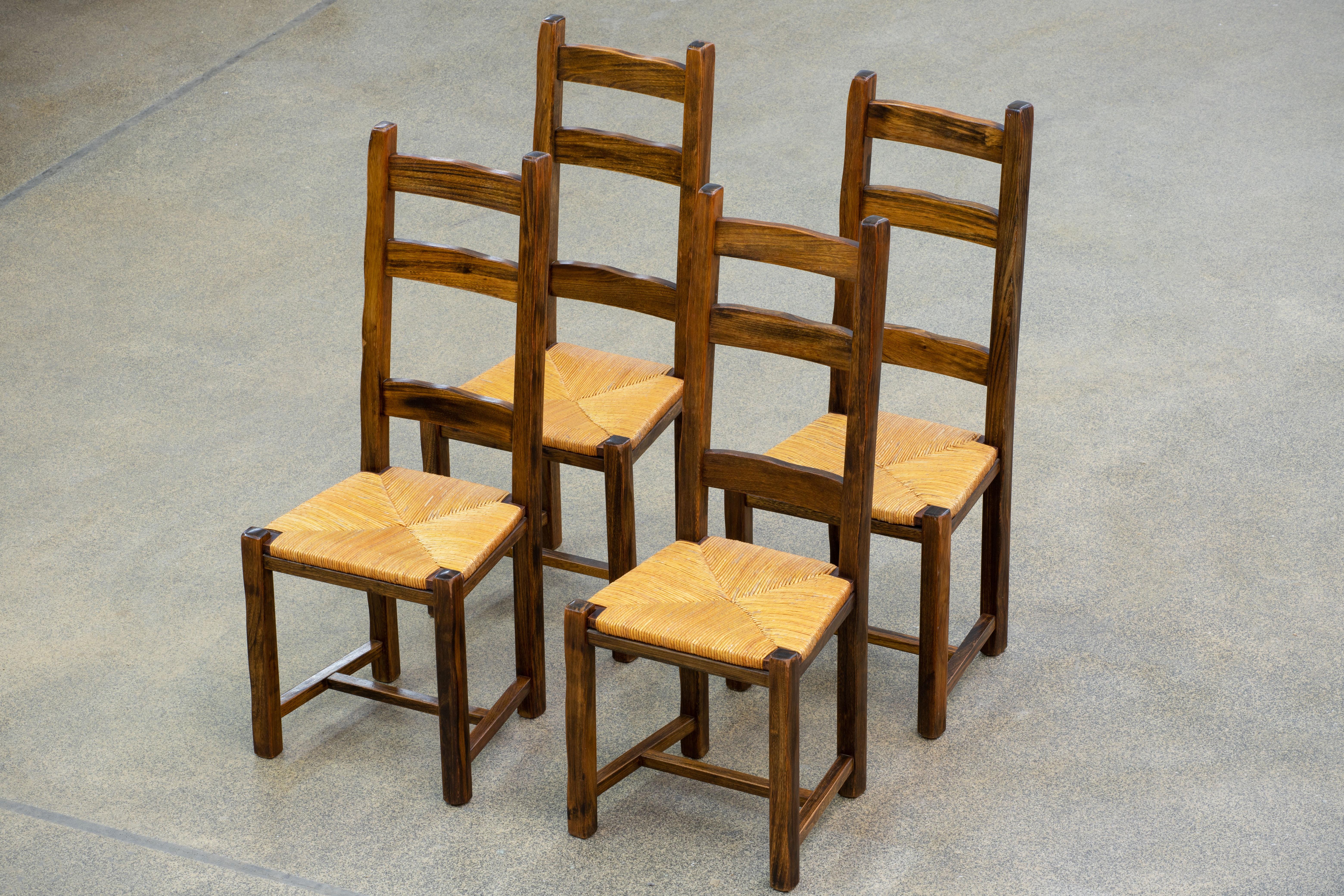 Finnish Rustic Set of 4 Chairs, Solid Elm, by Olavi Hanninen For Sale