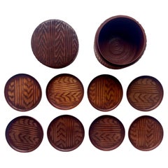 Rustic Set of 8 Drinking Glass Coasters with Lidded Box, circa 1970