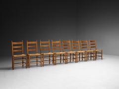 Conjunto rústico de ocho sillas de comedor de roble macizo y paja