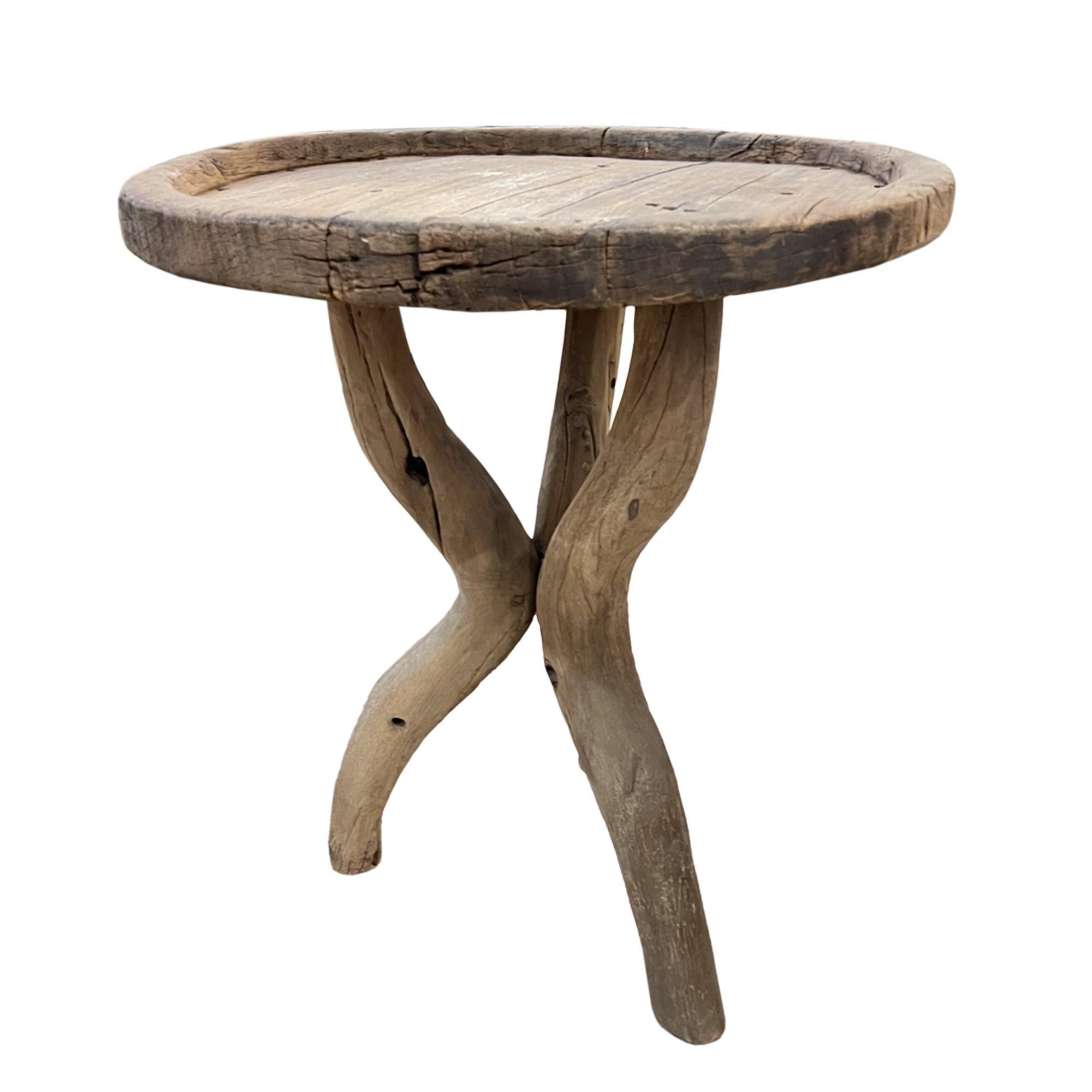 Hand-Crafted Rustic Side Table With Driftwood Legs For Sale