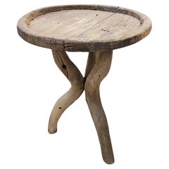 Vintage Rustic Side Table With Driftwood Legs
