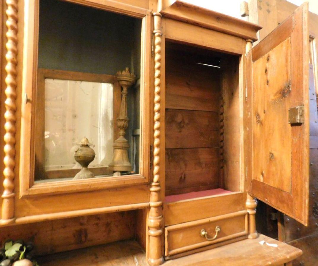 Hand-Carved Rustic Sideboard, Double Body, Larch Wood, Carved Mountain Theme, Italy For Sale