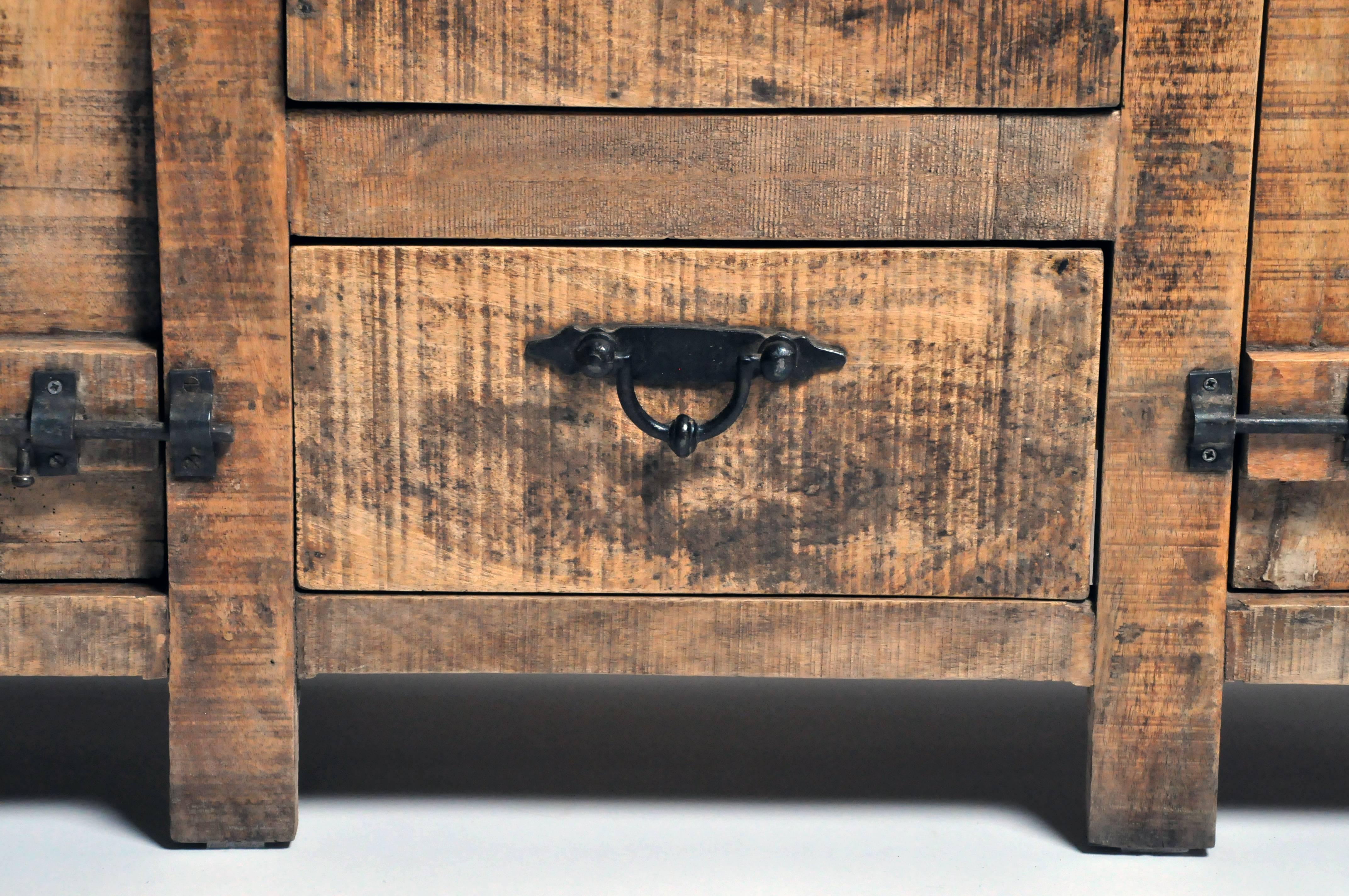 Rustic Sideboard with Three Drawers and Two Shelves 9
