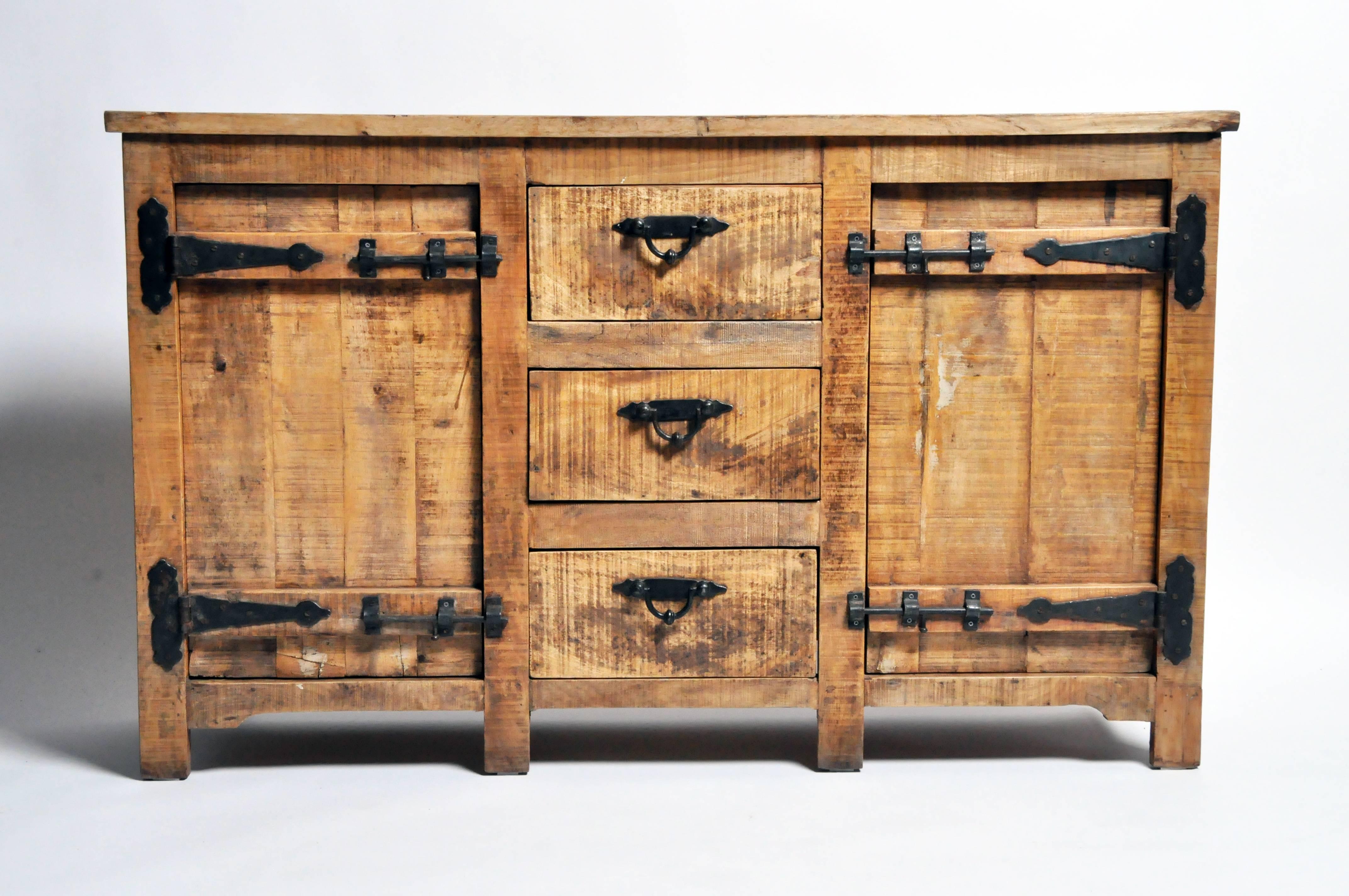 Rustic Sideboard with Three Drawers and Two Shelves 14