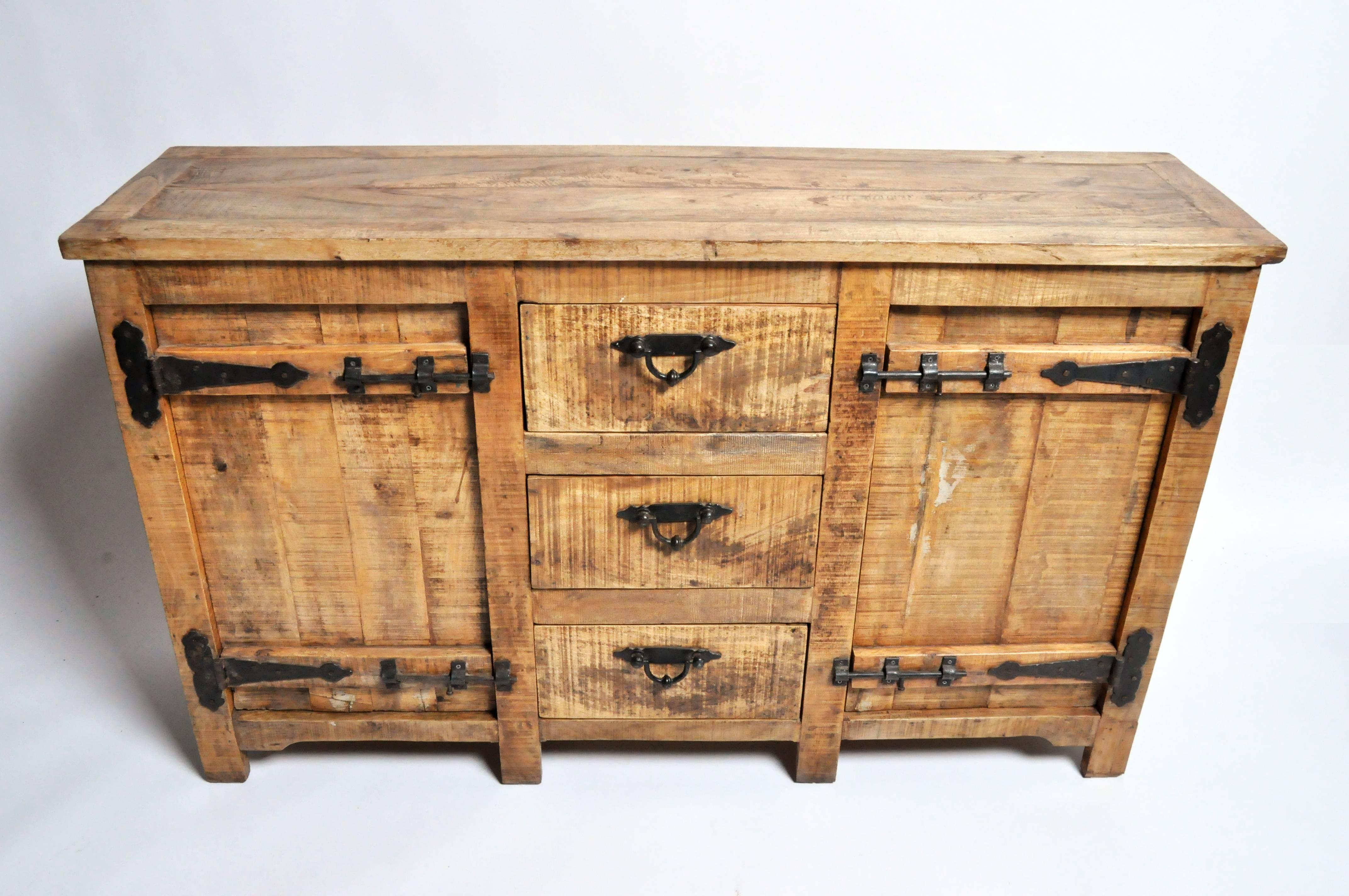 Contemporary Rustic Sideboard with Three Drawers and Two Shelves