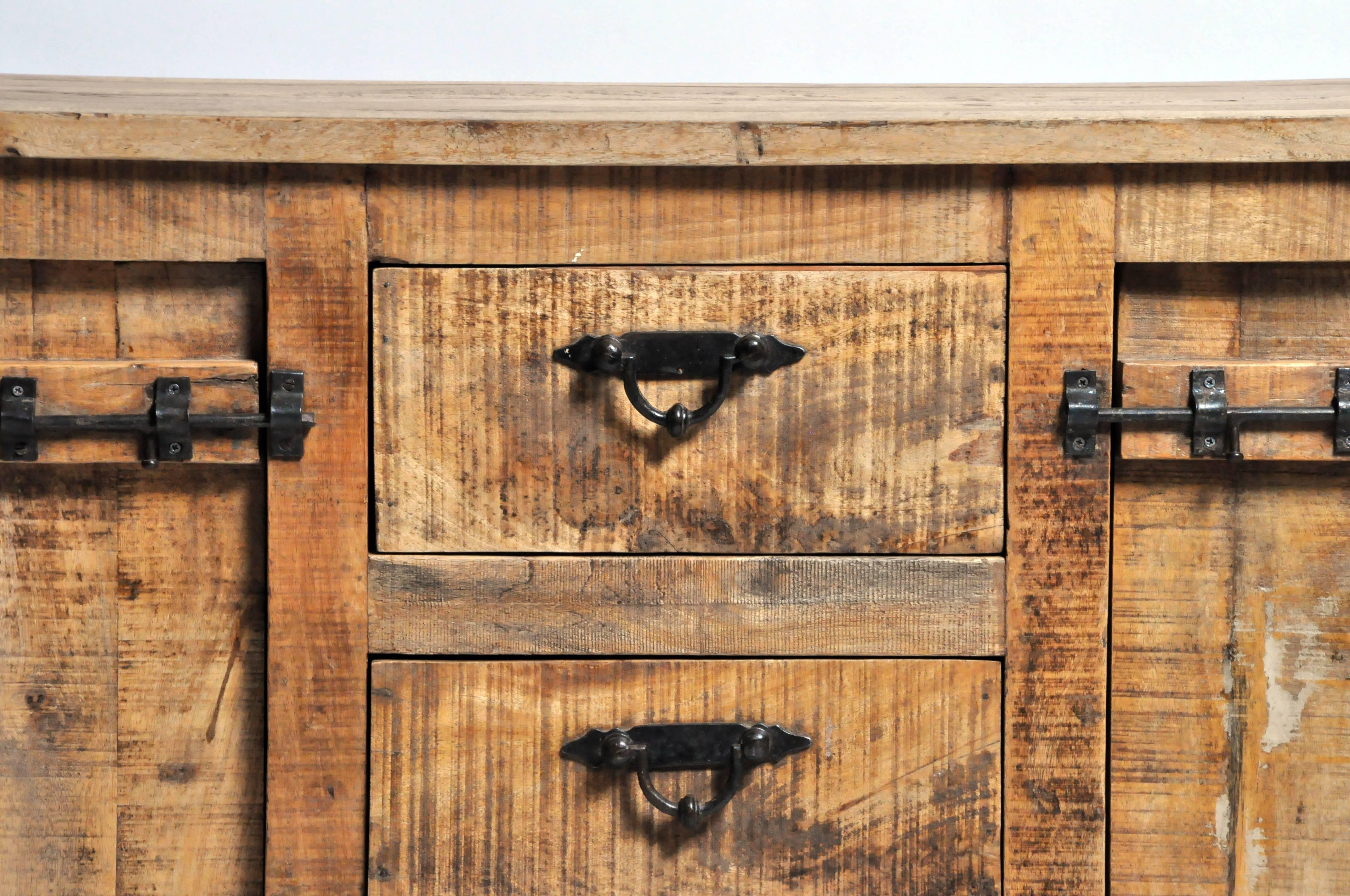 Rustic Sideboard with Three Drawers and Two Shelves 3