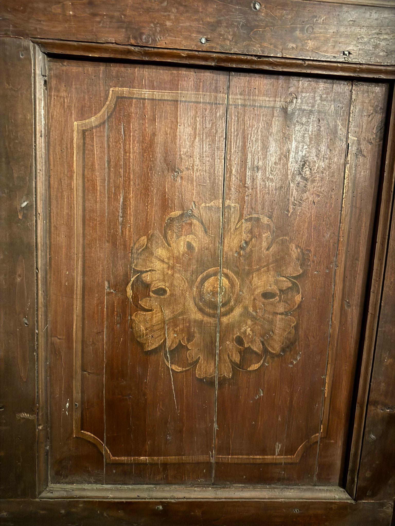 Hand-Painted Rustic single-leaf door in larch wood, squared and painted panels, Italy For Sale