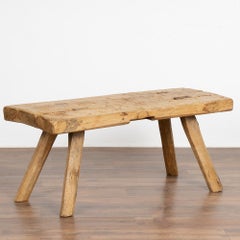 Rustic Slab Wood Bench or Small Coffee Table with Splay Legs, circa 1890