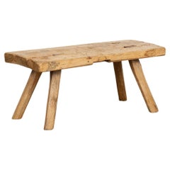 Rustic Slab Wood Bench or Small Coffee Table with Splay Legs, circa 1890