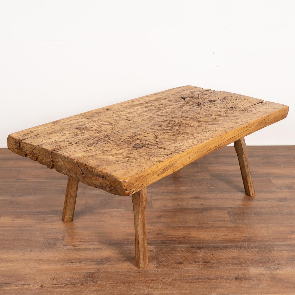 Rustic Slab Wood Coffee Table with Peg Legs from Old Work Table, circa 1890 6
