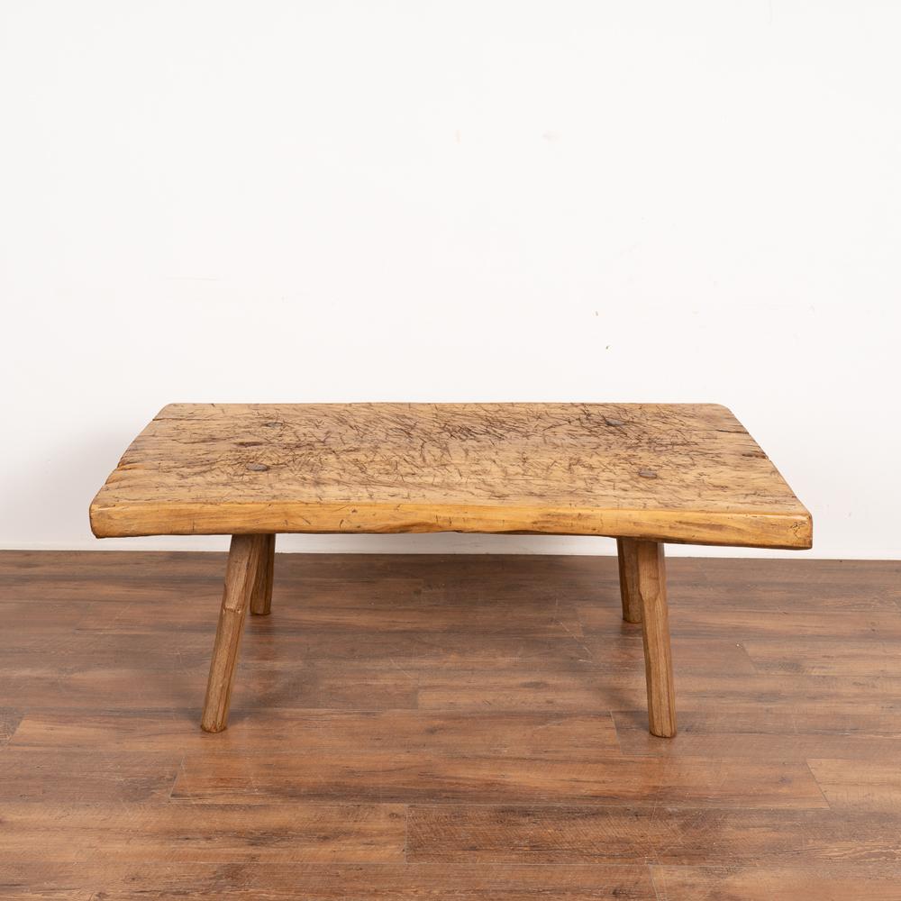 Hungarian Rustic Slab Wood Coffee Table with Peg Legs from Old Work Table, circa 1890