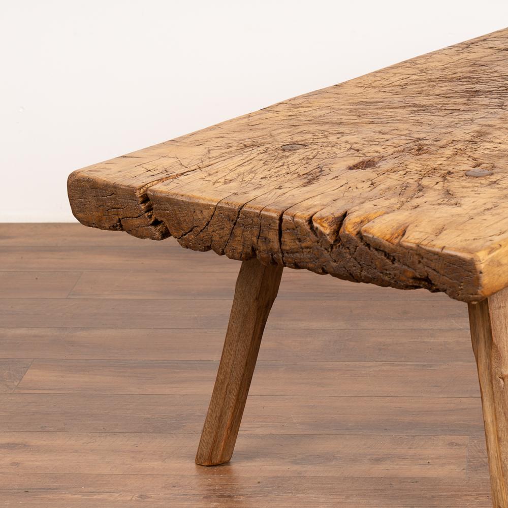 19th Century Rustic Slab Wood Coffee Table with Peg Legs from Old Work Table, circa 1890