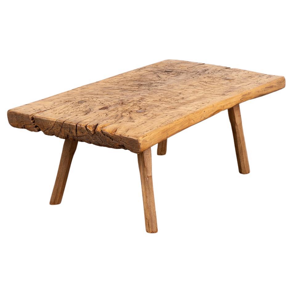 Rustic Slab Wood Coffee Table with Peg Legs from Old Work Table, circa 1890