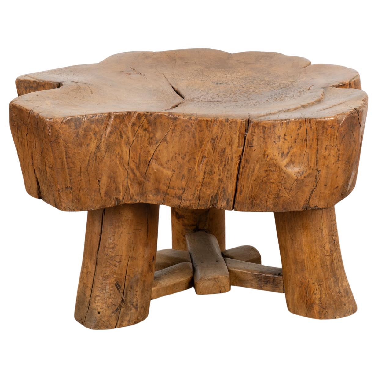 Rustic Slab Wood Round Coffee Table, China circa 1890 For Sale