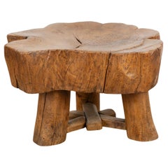Antique Rustic Slab Wood Round Coffee Table, China circa 1890