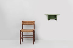 Rustic small green wooden wall unit with 2 shelves, France ca. 1880