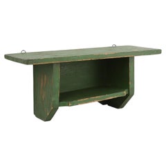 Rustic small green wooden wall unit with 2 shelves, France ca. 1880