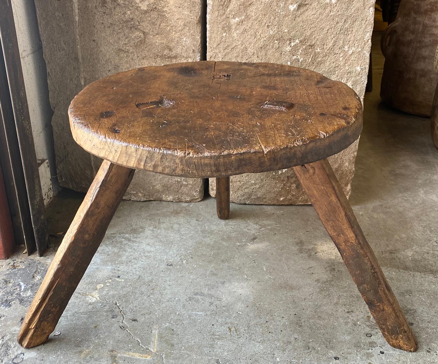 19th Century Rustic Small Scale Side Table or Large Milking Stool