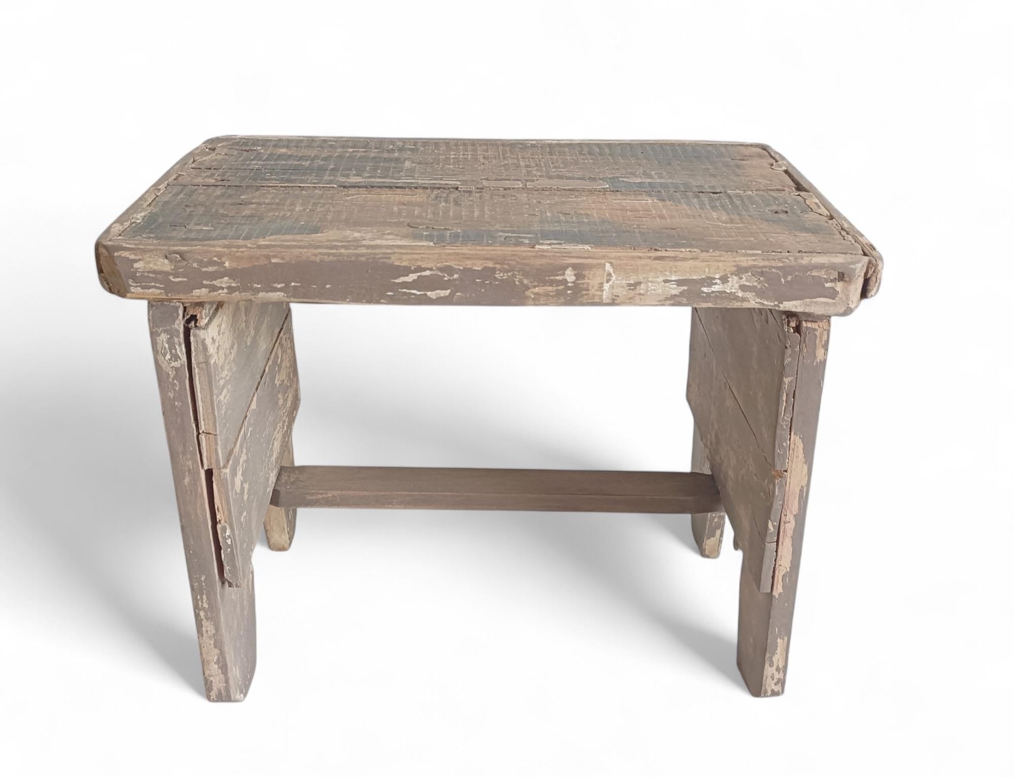 Rustic Soft Colors Weathered Wood Farm Stool/ Accent Table, Spain,  Early 20th-C For Sale 7