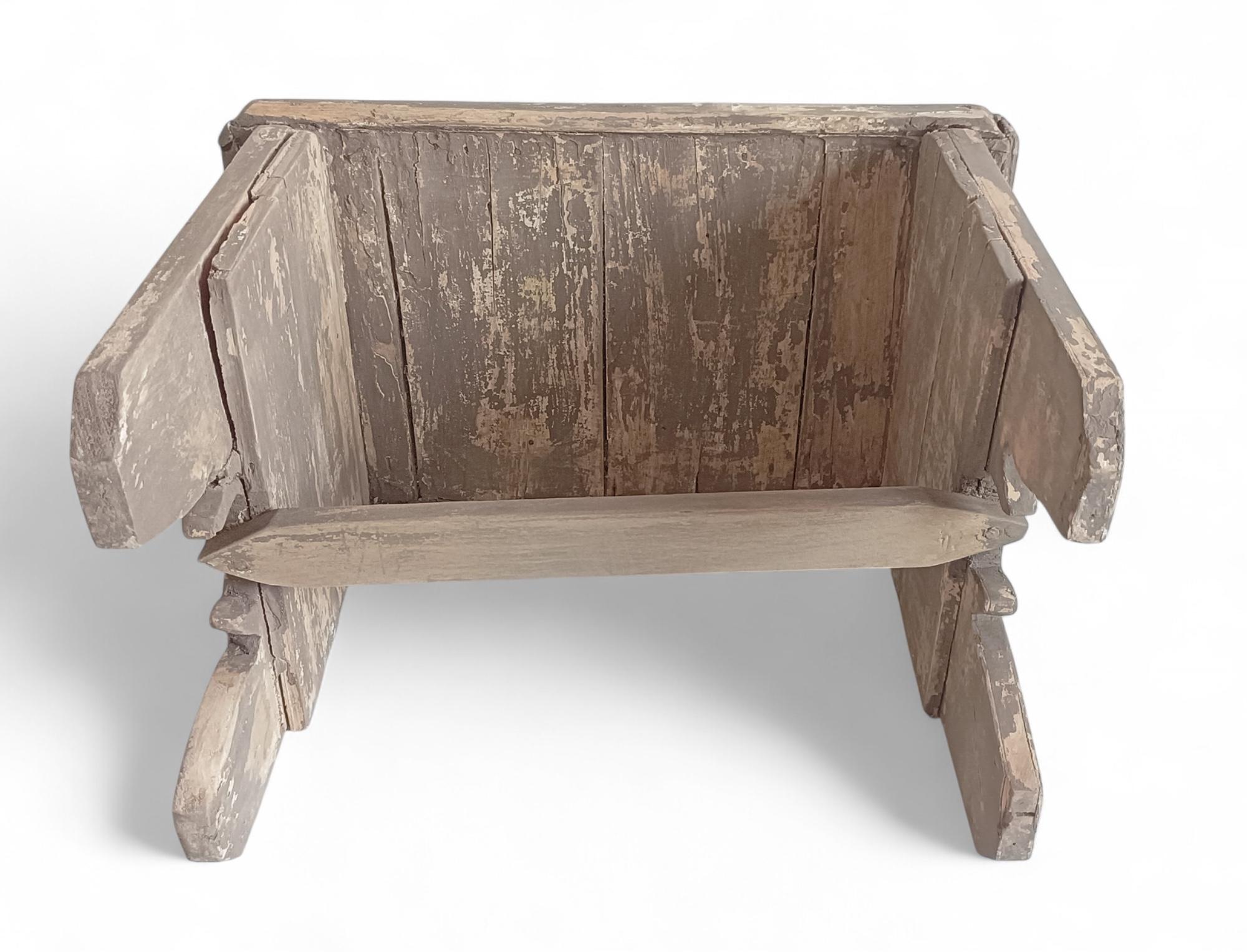 Rustic Soft Colors Weathered Wood Farm Stool/ Accent Table, Spain,  Early 20th-C For Sale 12