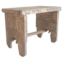 Rustic Soft Colors Weathered Wood Farm Stool/ Accent Table, Spain,  Early 20th-C