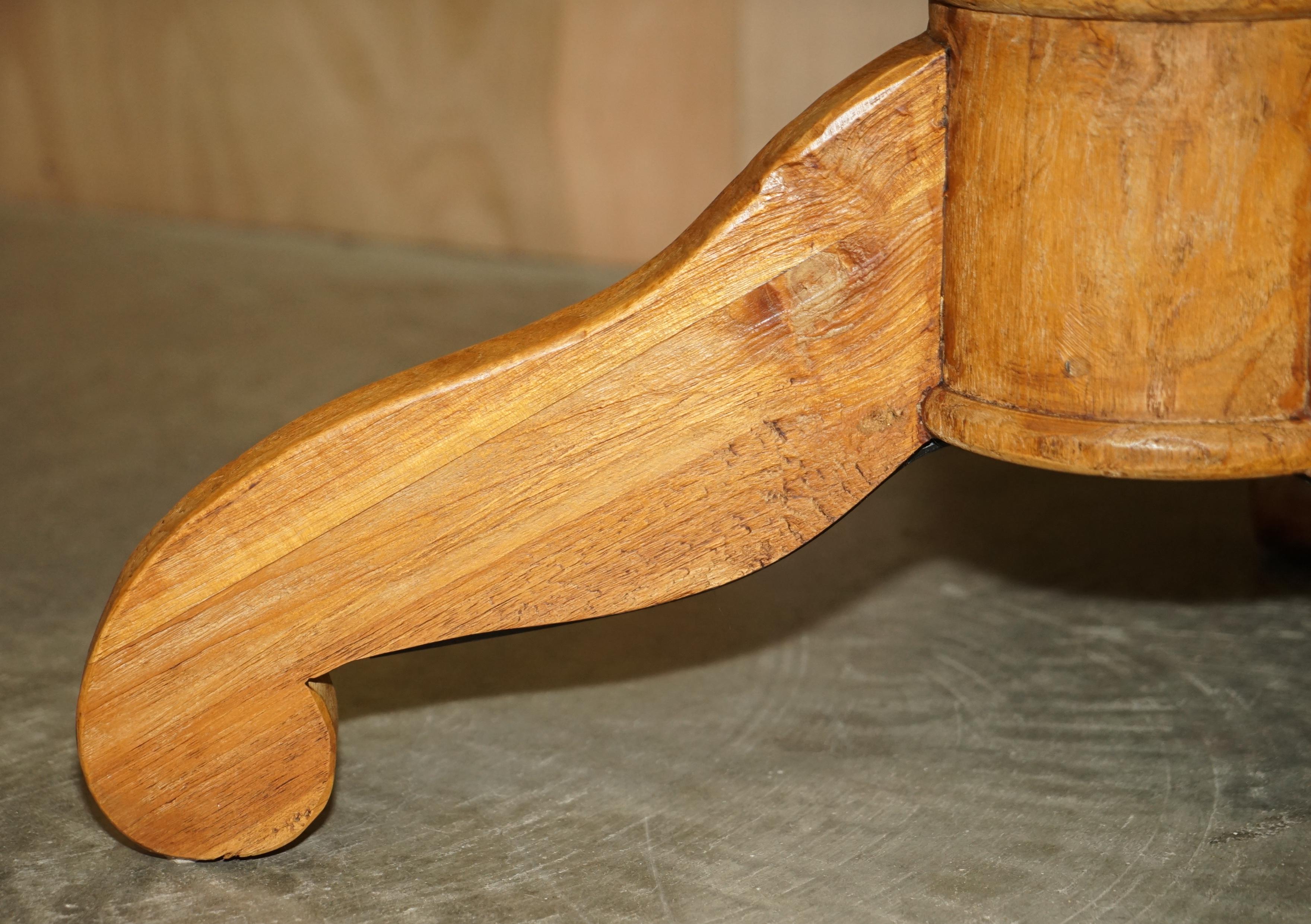 Early 20th Century Rustic Solid English Oak Round Four Person Dining Table Lovely Timber Patina