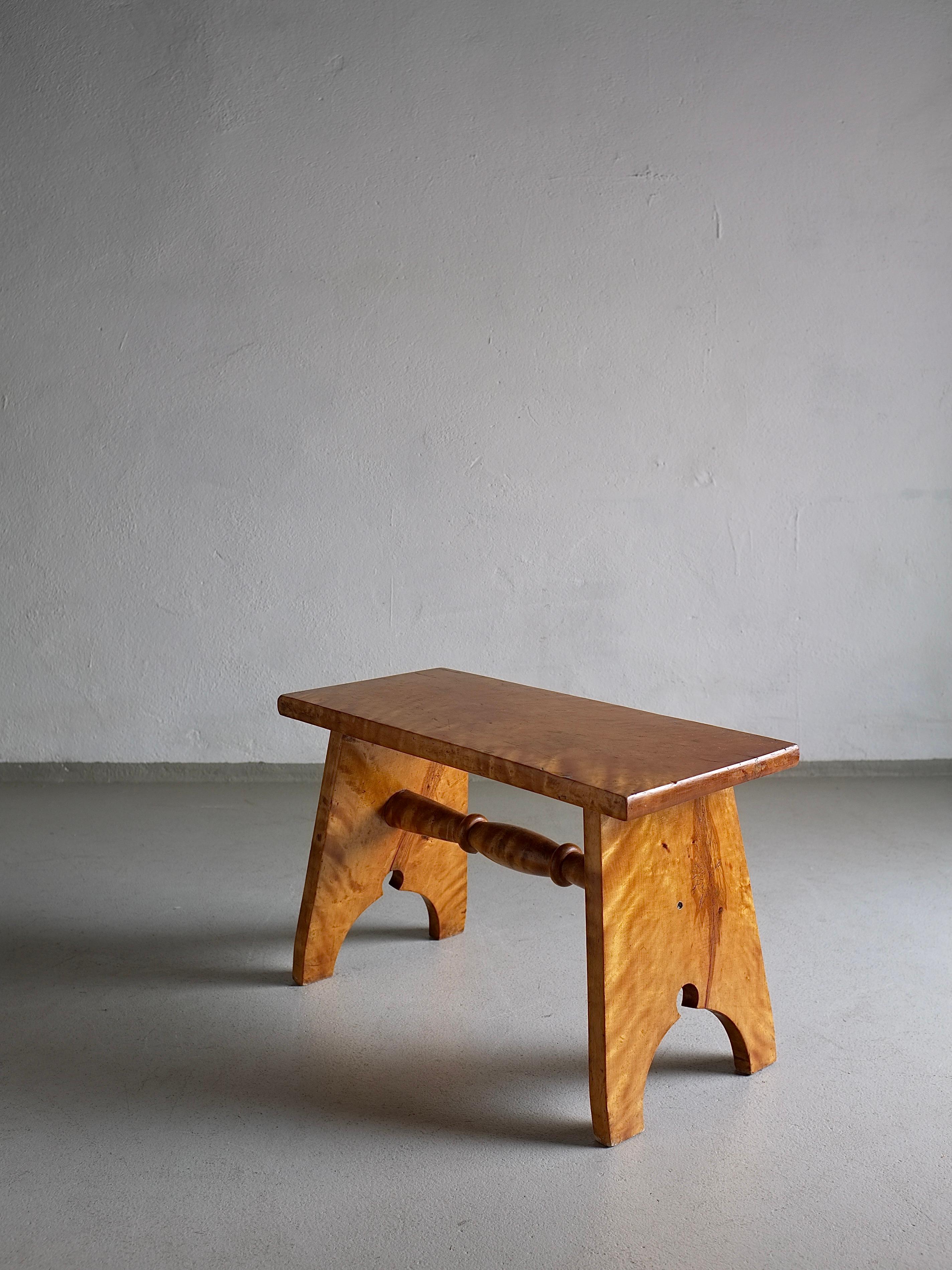 Latvian Rustic Solid Karelian Birch Stool, Latvia, 1950s For Sale