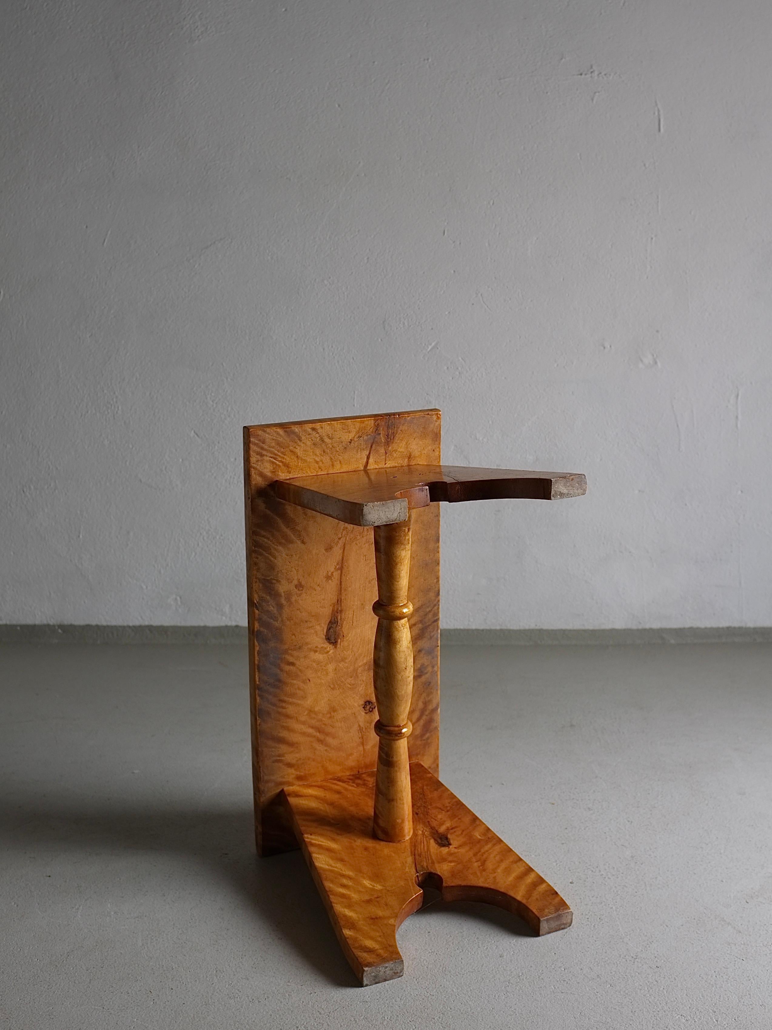 Mid-20th Century Rustic Solid Karelian Birch Stool, Latvia, 1950s For Sale