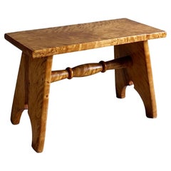 Rustic Solid Karelian Birch Stool, Latvia, 1950s