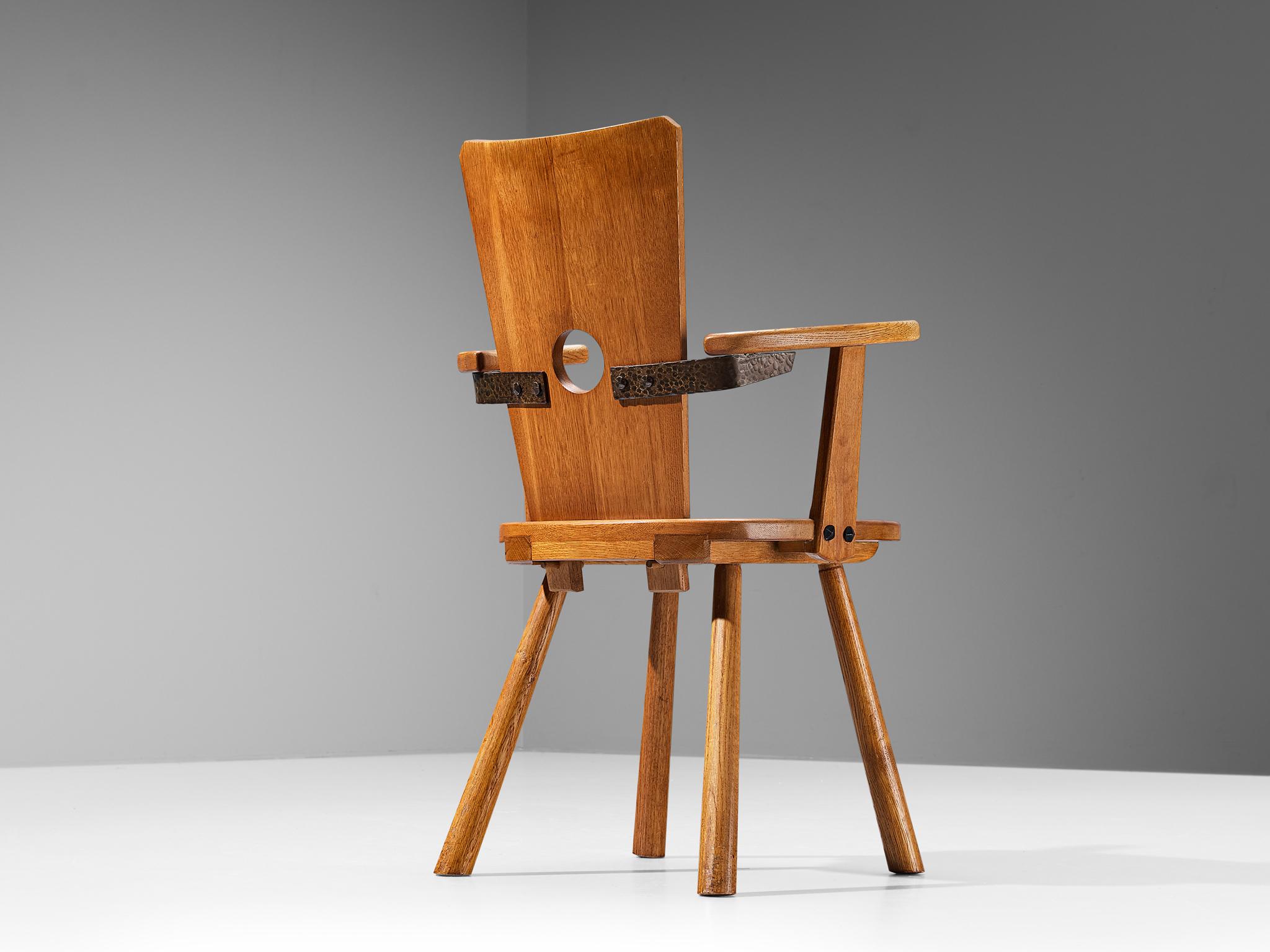 Mid-Century Modern Rustic Solid Oak Armchair