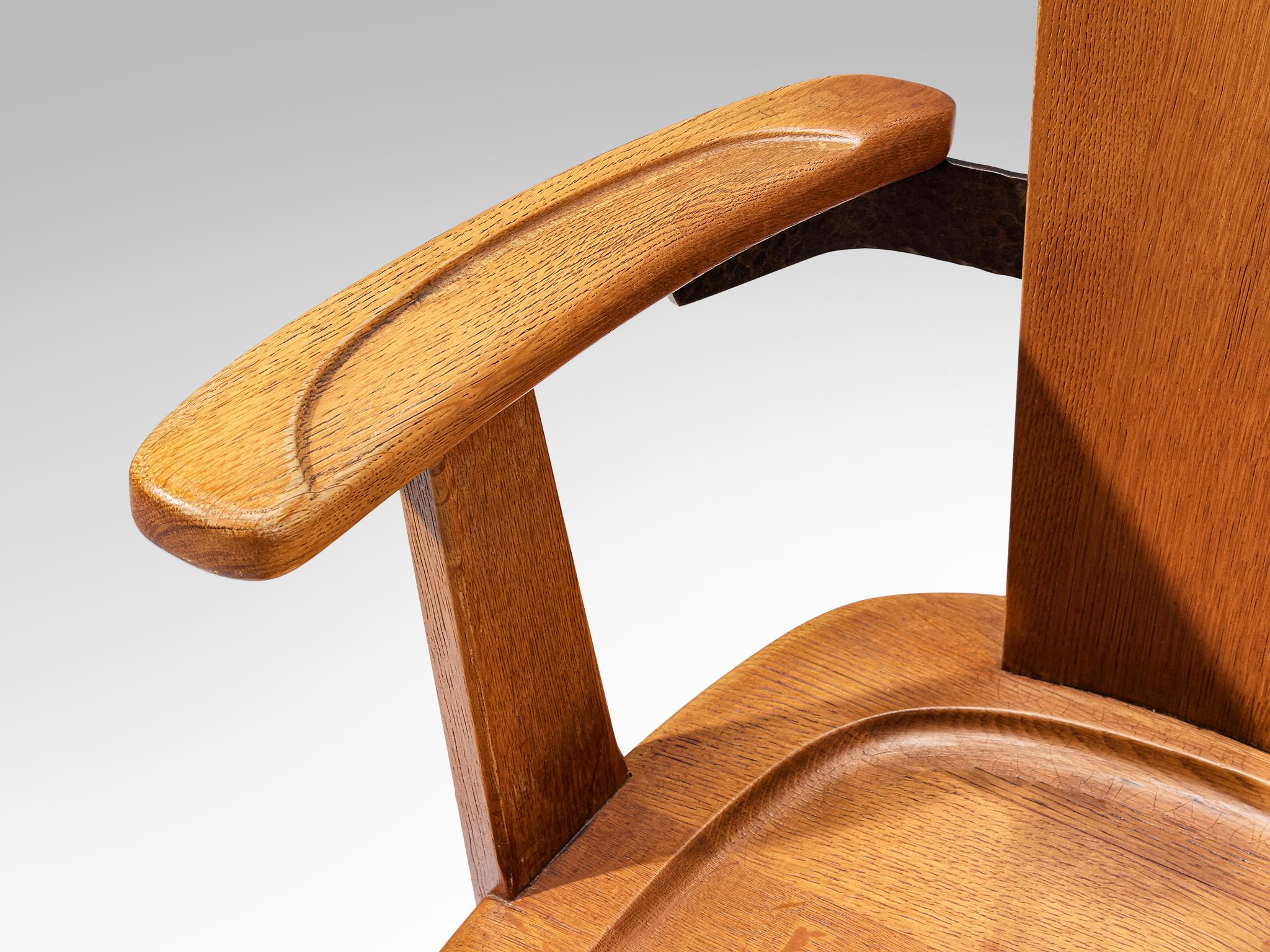 Mid-20th Century Rustic Solid Oak Armchair