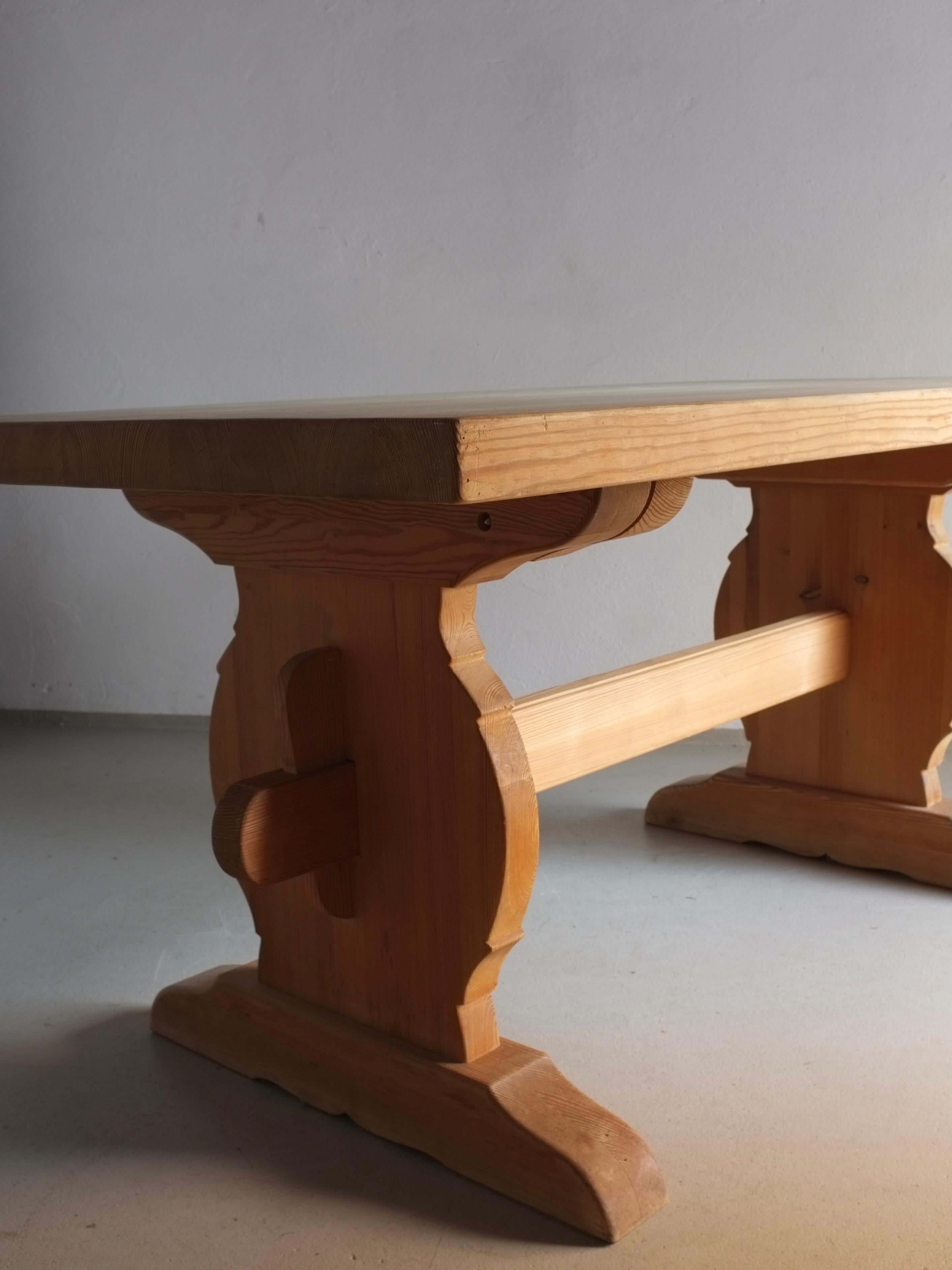 20th Century Rustic Solid Pine Dining Table, Sweden 1950s For Sale