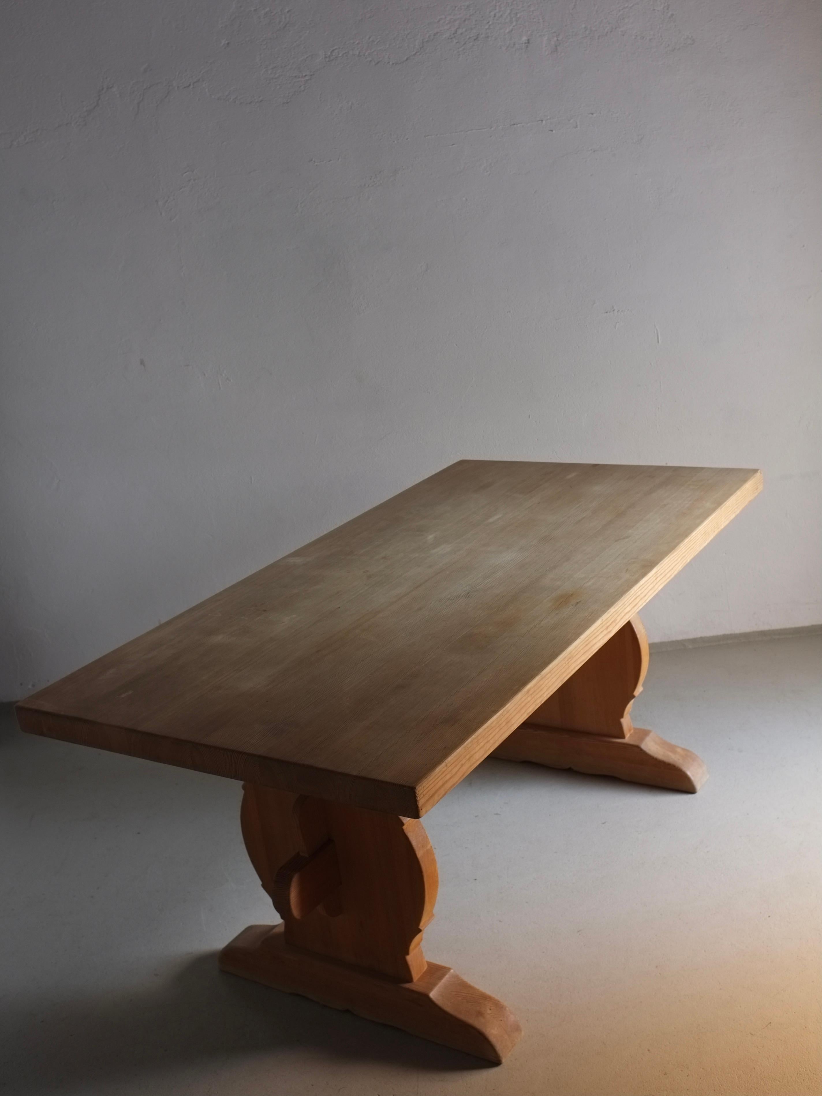 Wood Rustic Solid Pine Dining Table, Sweden 1950s For Sale
