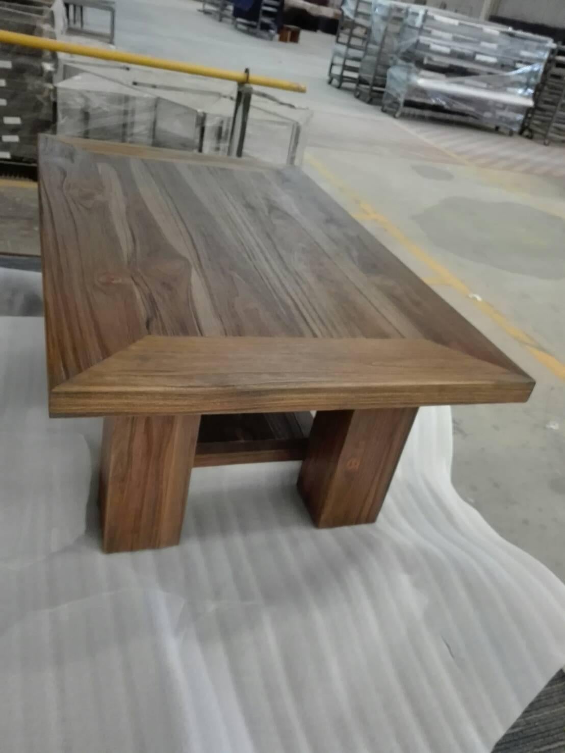 Thai Rustic Solid Teak Sandblasted Coffee Table with Lower Shelf in Autumn For Sale