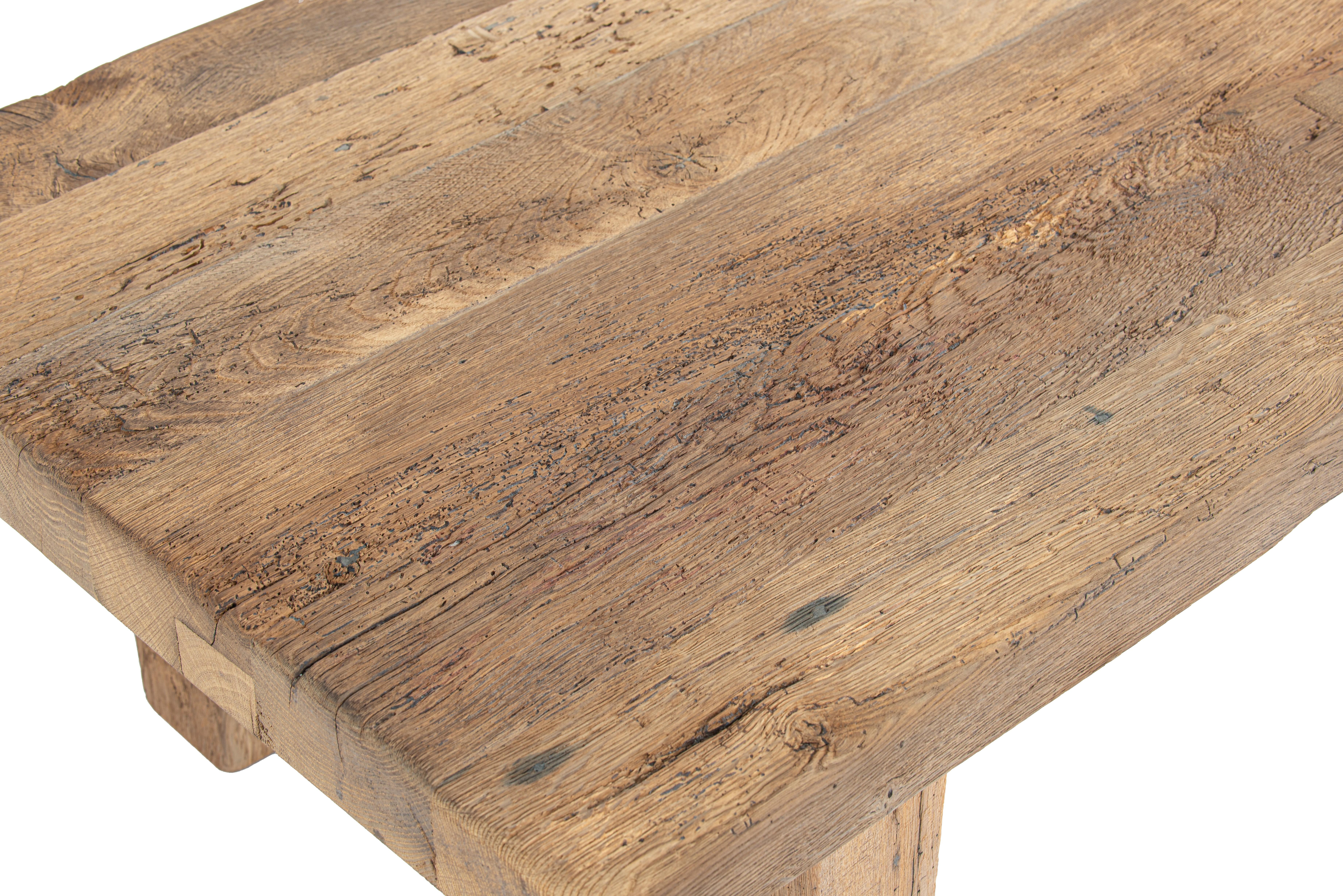 Rustic Solid weathered oak Dutch Coffee Table with natural wood color 1960s For Sale 8