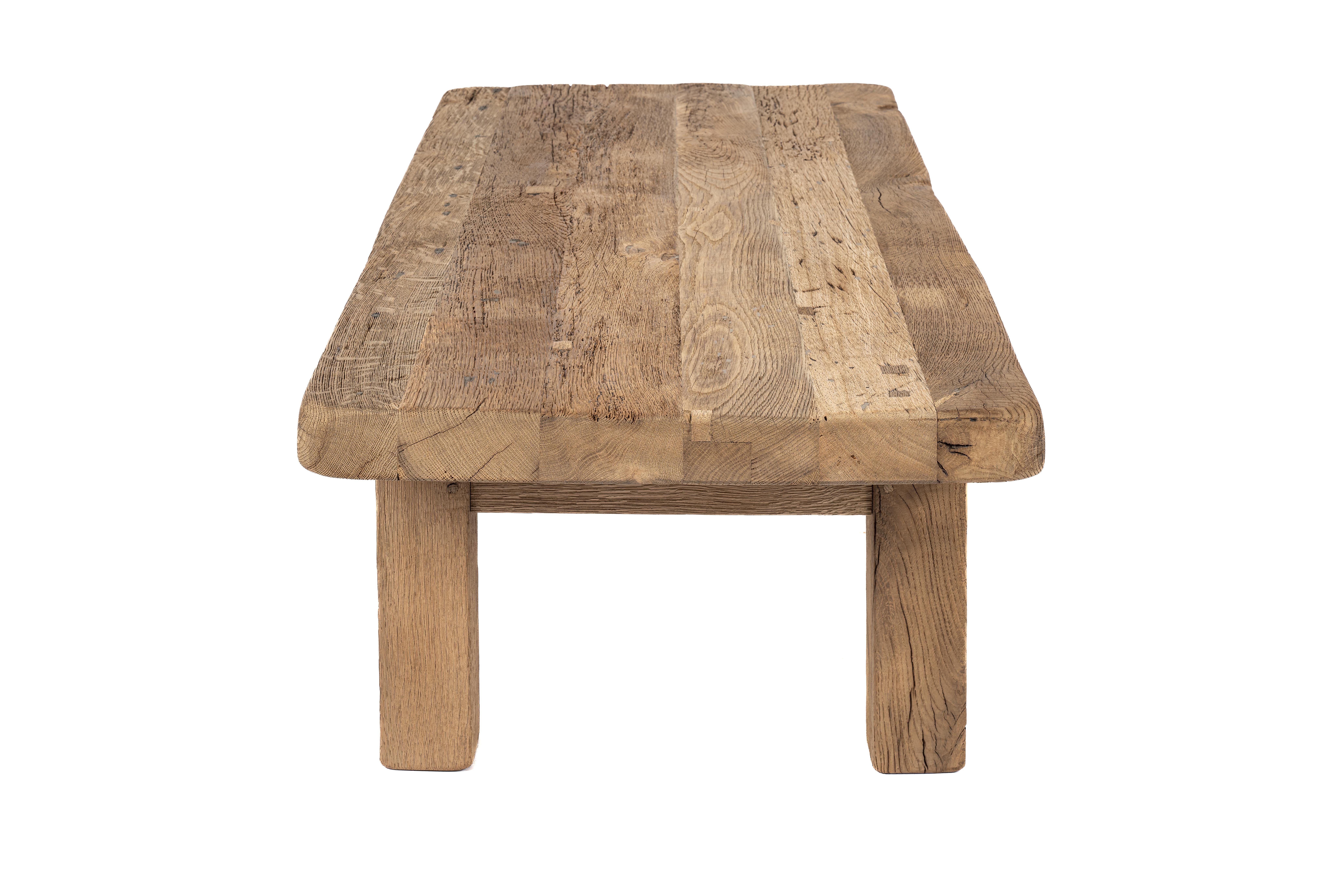 Rustic Solid weathered oak Dutch Coffee Table with natural wood color 1960s In Good Condition For Sale In Casteren, NL