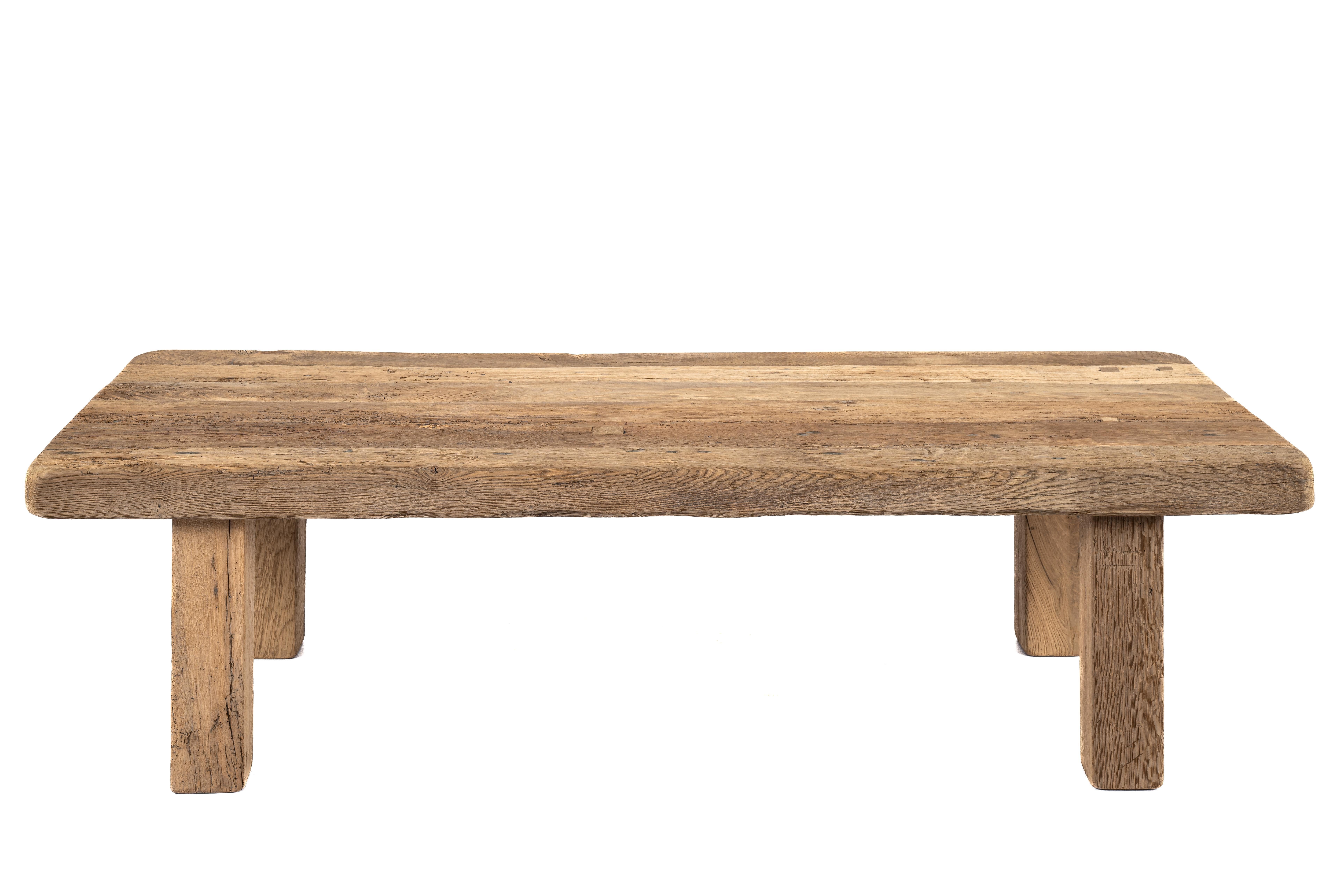 20th Century Rustic Solid weathered oak Dutch Coffee Table with natural wood color 1960s For Sale