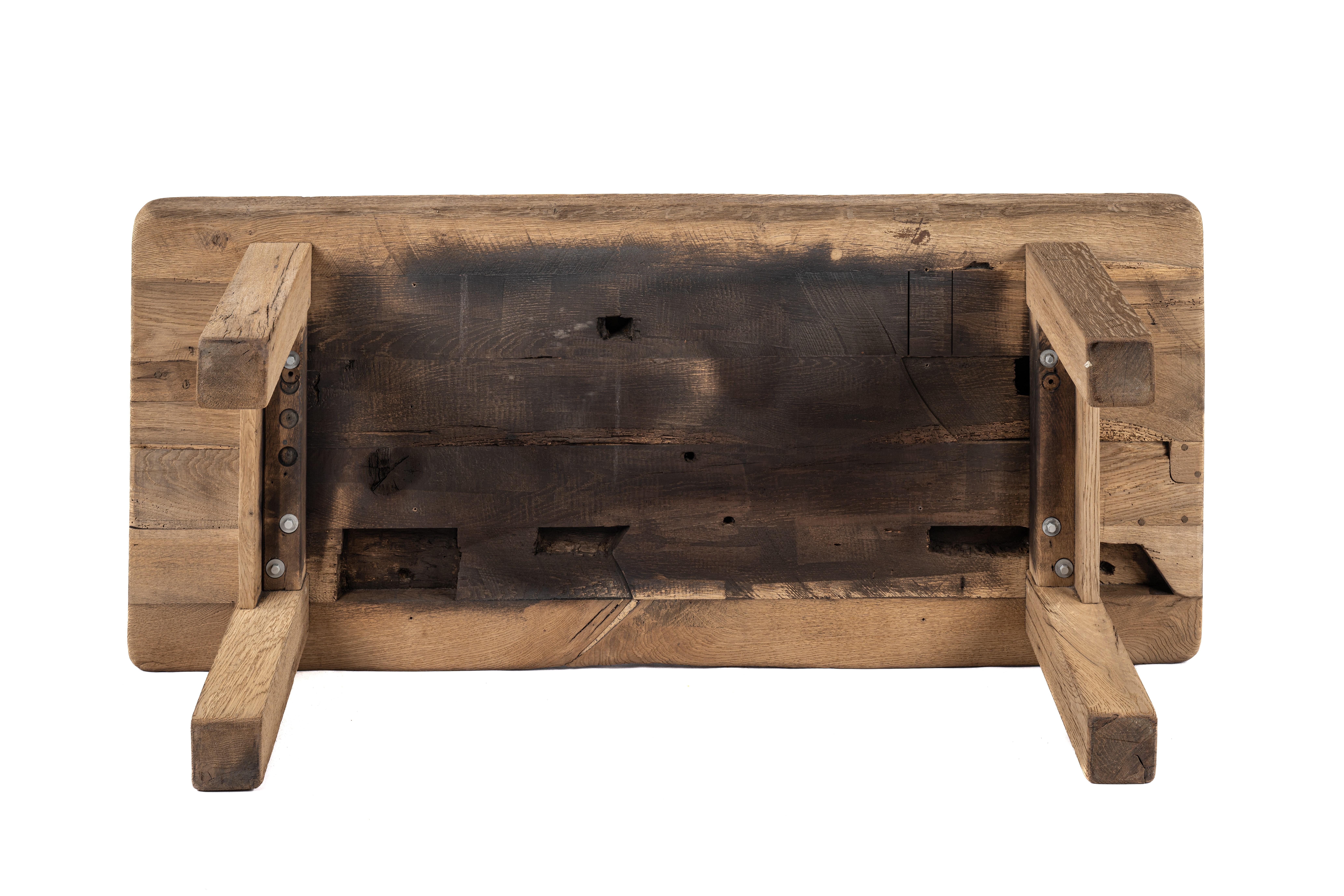 Rustic Solid weathered oak Dutch Coffee Table with natural wood color 1960s For Sale 2