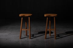 Rustic Solid Wood Bar Stools, France, 1950s
