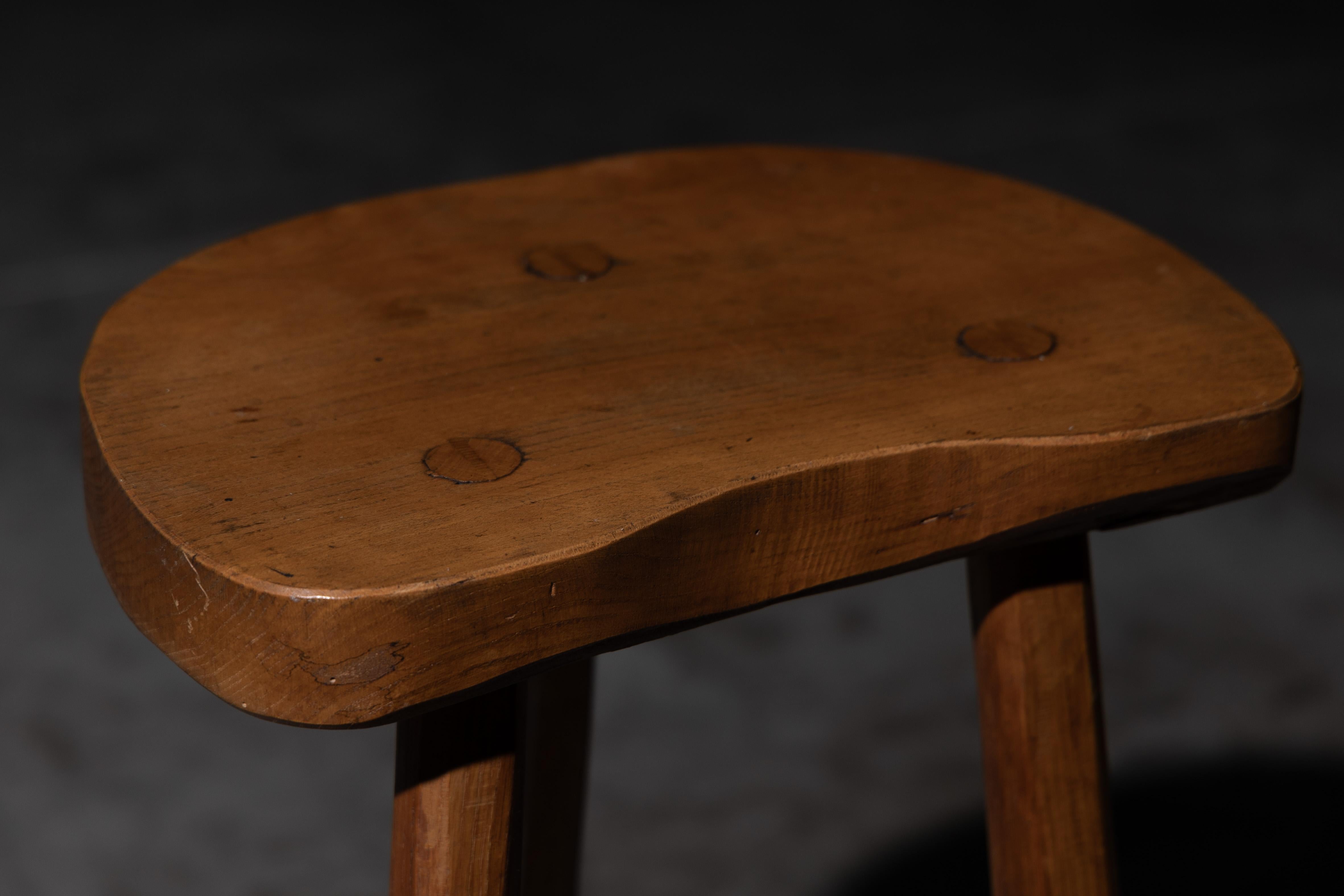 Brutalist Rustic Solid Wood Bar Stools, France, 1950s For Sale