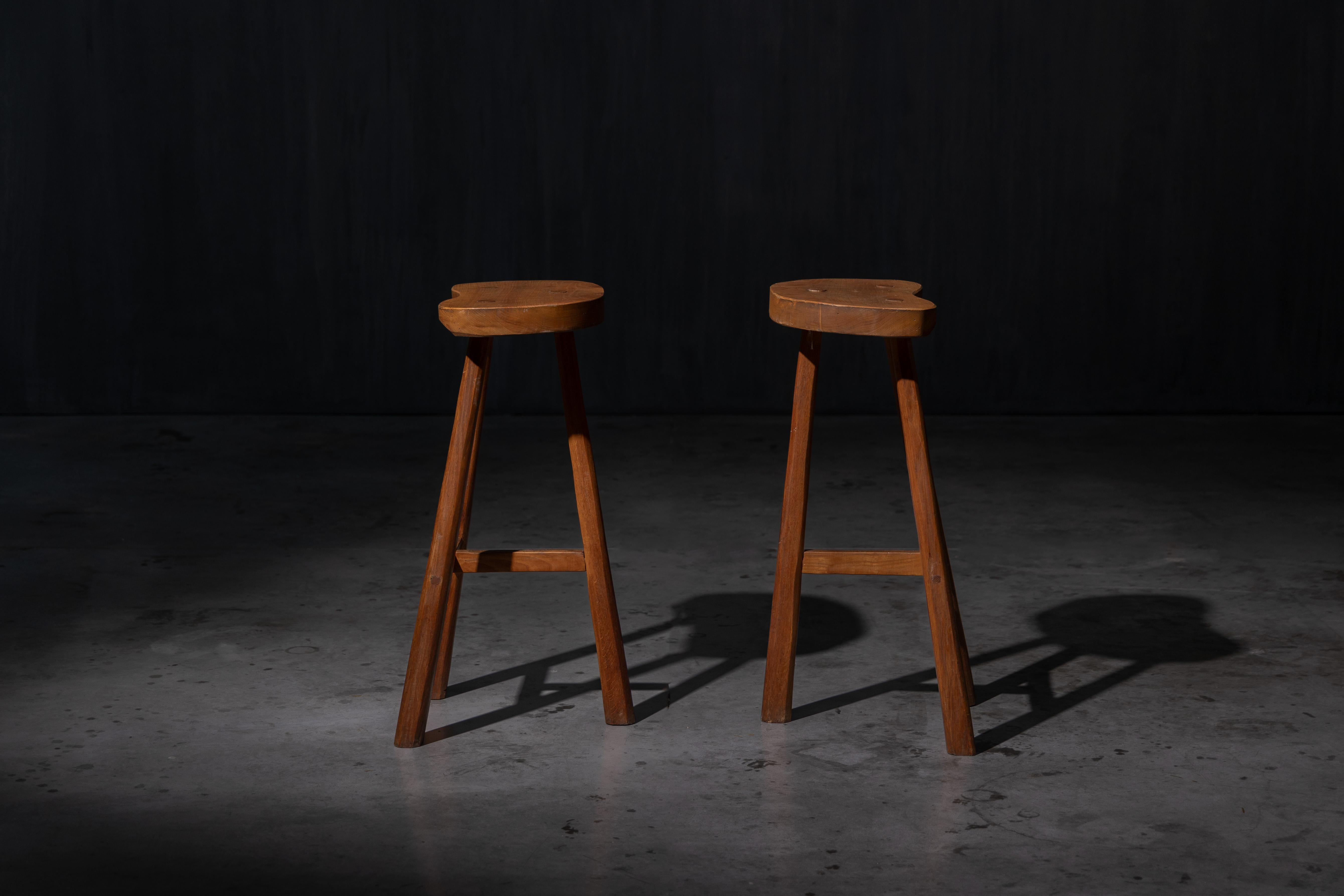 Rustic Solid Wood Bar Stools, France, 1950s For Sale 3