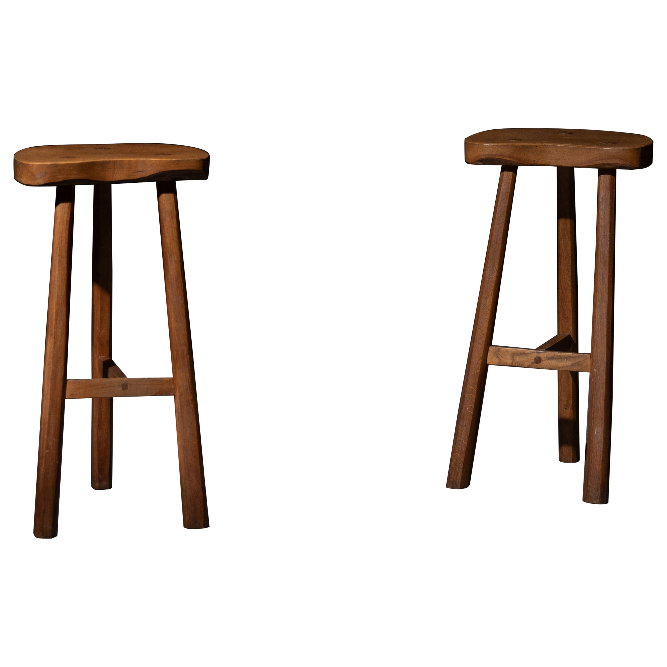 Tabourets de bar rustiques en Wood Wood, France, années 1950